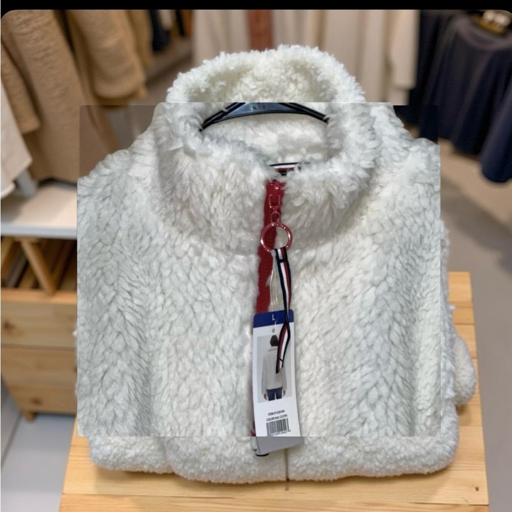 Tommy Hilfiger White Sherpa Fleece Jacket • NWT • Women’s Large - Picture 15 of 16